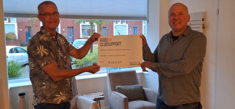 Rabo Clubsupport actie, weer een mooi bedrag ontvangen